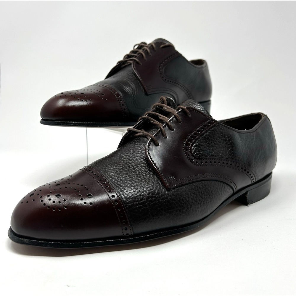 Dexter Mens Size 11.5 Burgundy Black Pebble Leather Oxford Cap Toe Shoes Vtg USA
